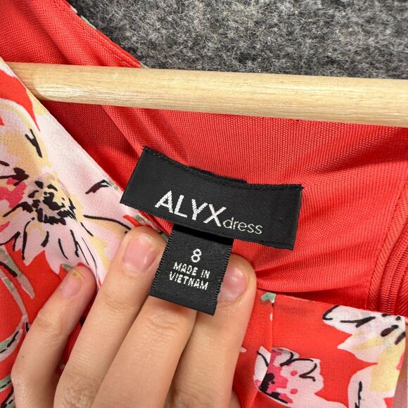 Alyx Dress Women 8 Black Floral Sheath Midi Zipper Lined Short Sleeve Casual - Picture 3 of 8